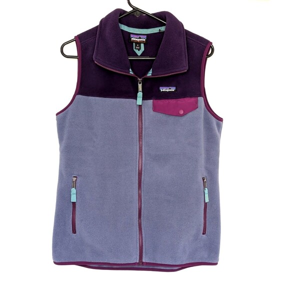 Patagonia Womens Medium Snap T Vest Purple Teal Synchilla Fleece Full Zip - Picture 1 of 5